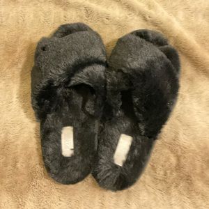 Pink furry slippers